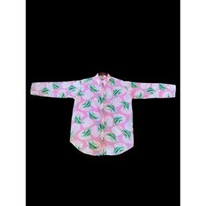 Vintage Tropical Coverup Long sleeve Button Down Shirt-One Size